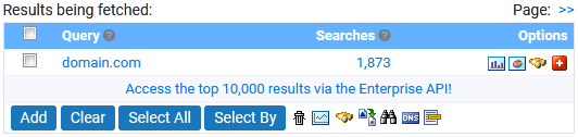 Domain Score search results