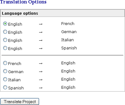 The translation options